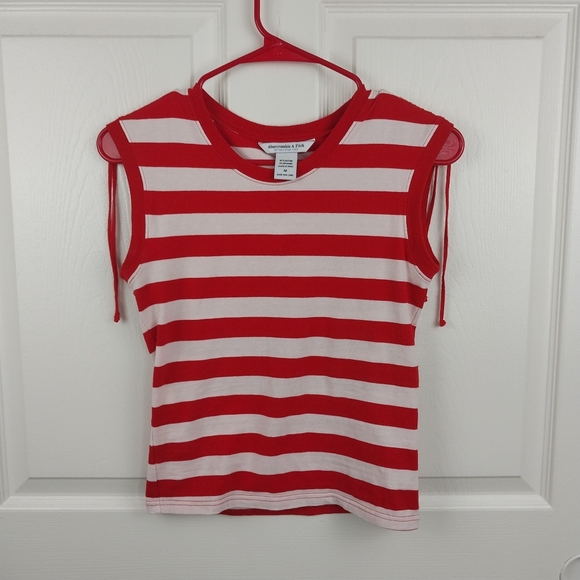 Abercrombie & Fitch Tops - Abercrombie and Fitch Women's Medium Red and White Striped Sleeveless Tank Top